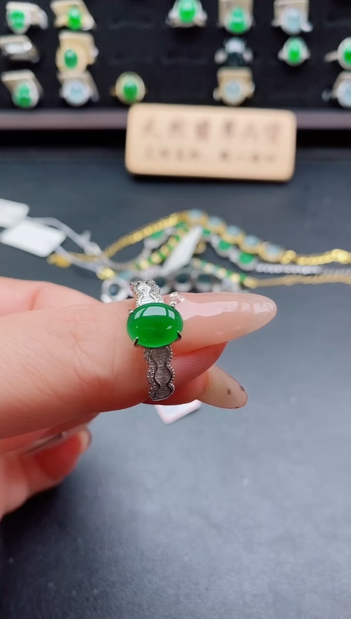 银S925镶嵌戒指翡翠1