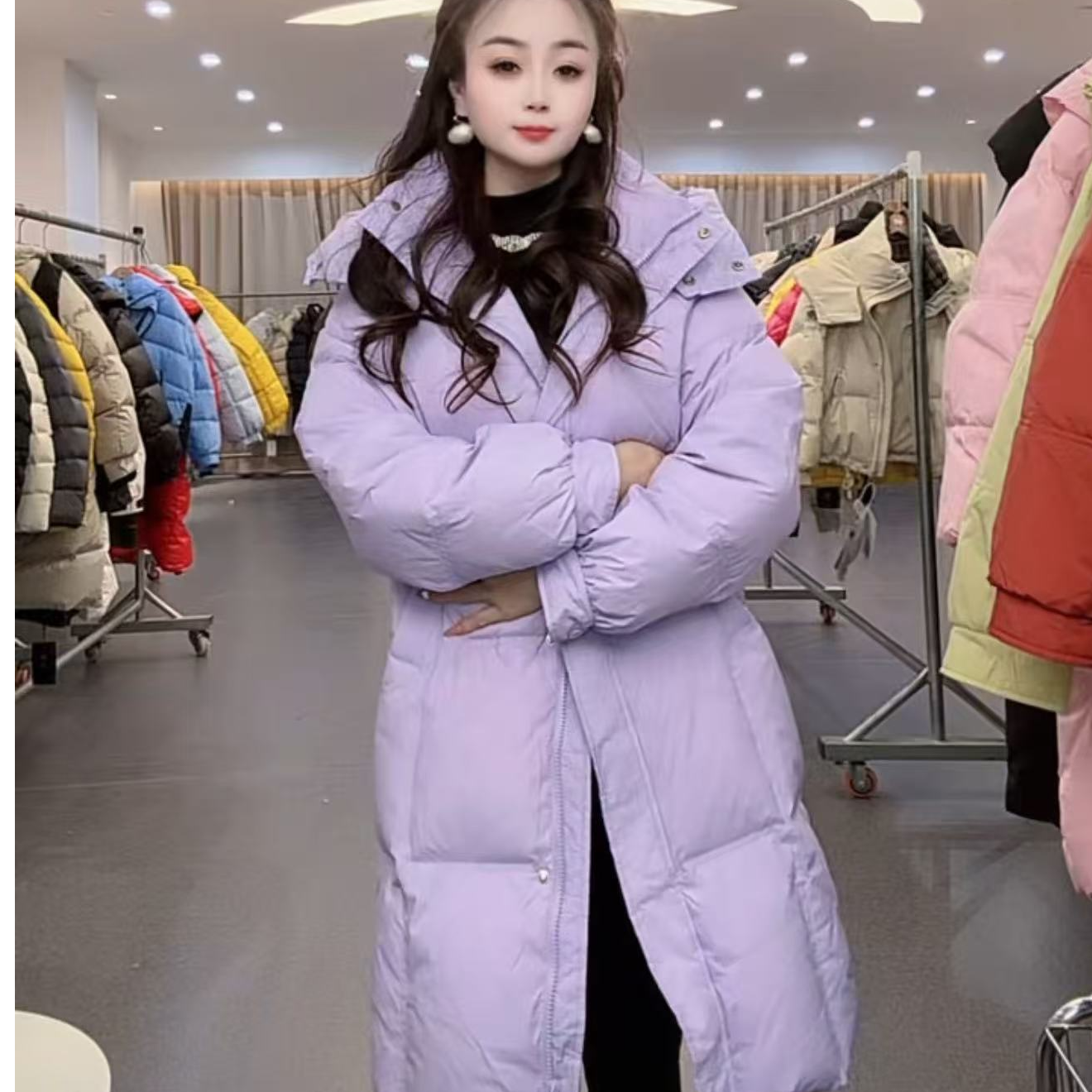 冬季新款M扣爆款中长款连帽百搭白鸭绒时尚休闲羽绒服外套