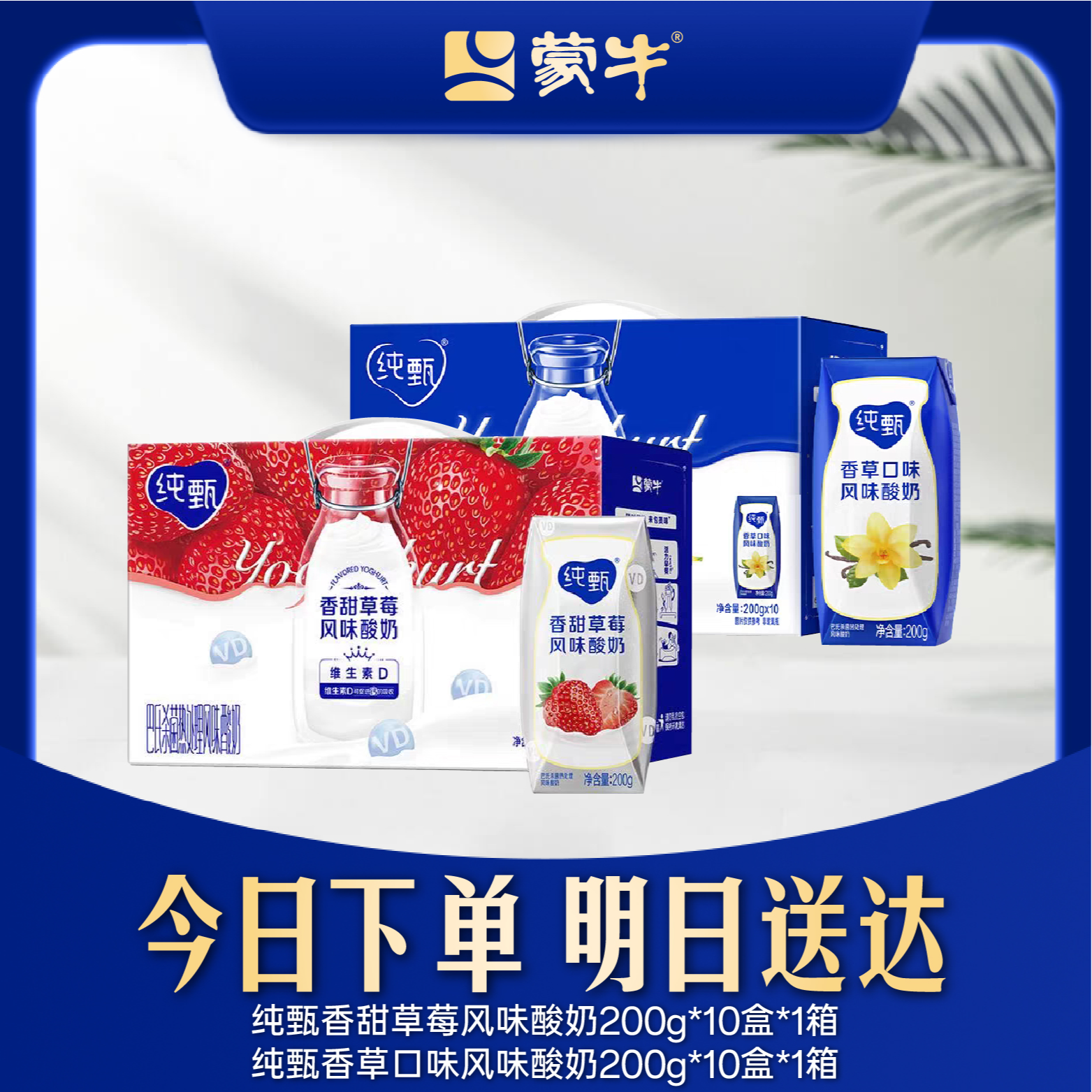 【5月】【草莓口味+香草口味】【2箱装】纯甄巴氏杀菌热处理风味酸牛乳利乐钻（VD款）奶