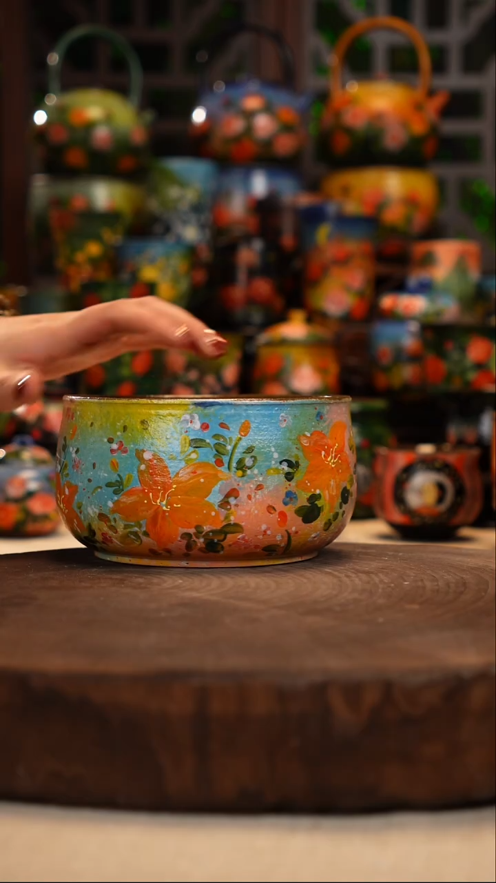 紫砂油画手绘釉下彩