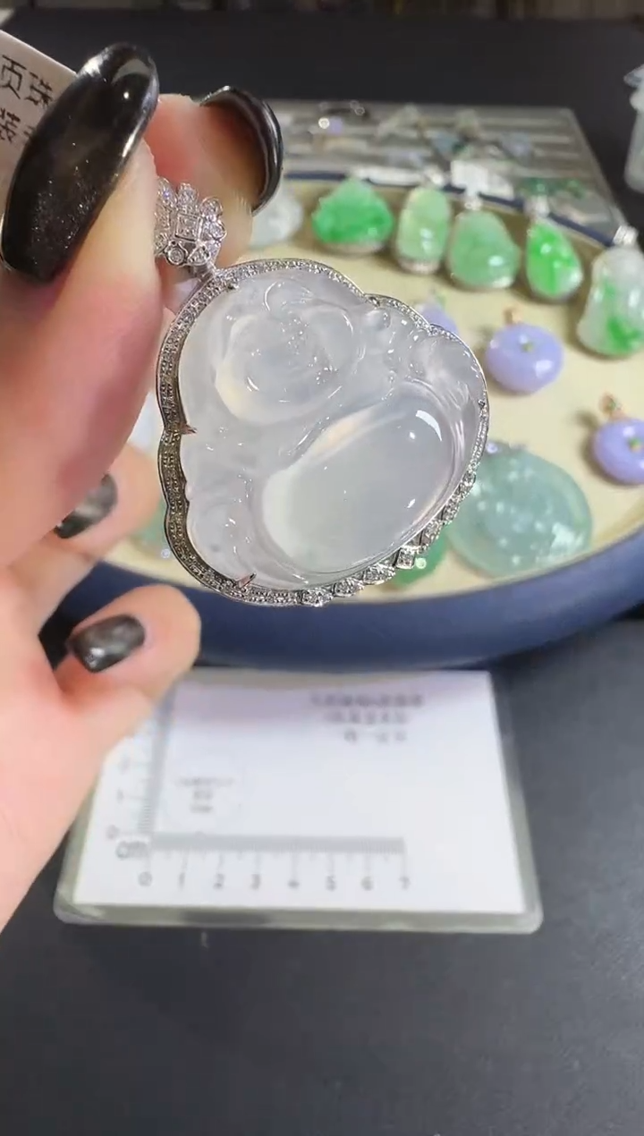 吊坠(不含链)18K金镶嵌翡翠【源头工厂】钻石镶嵌