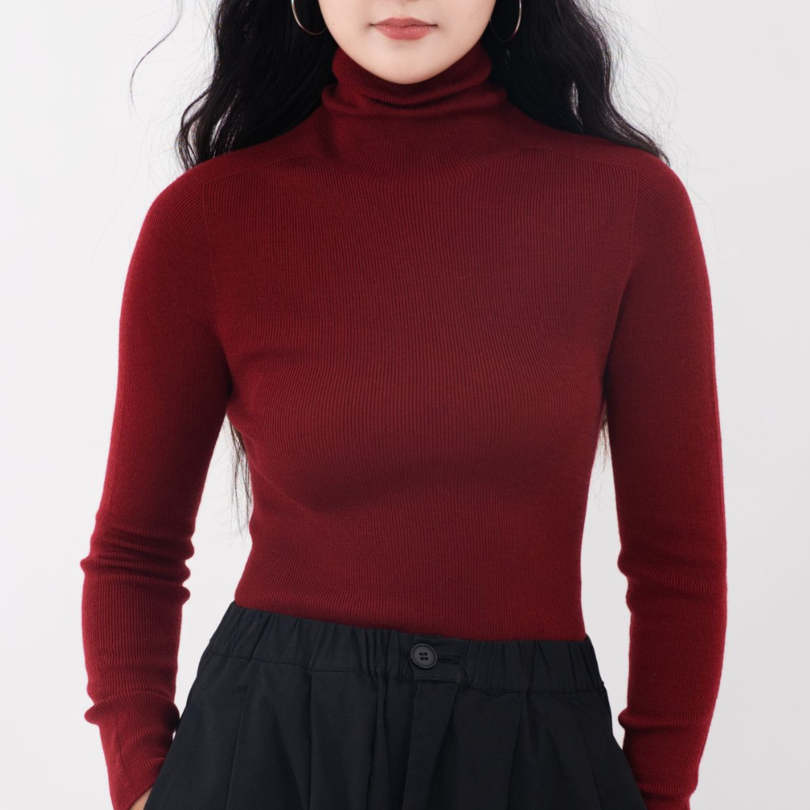 【甄织澜】可机洗中厚【100%精纺羊毛衫】高领无缝一体修身羊毛针织衫