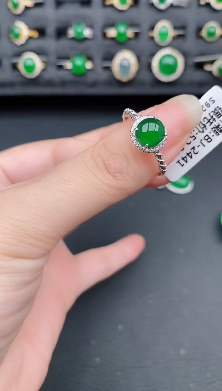 银S925镶嵌戒指翡翠天然a货翡翠281