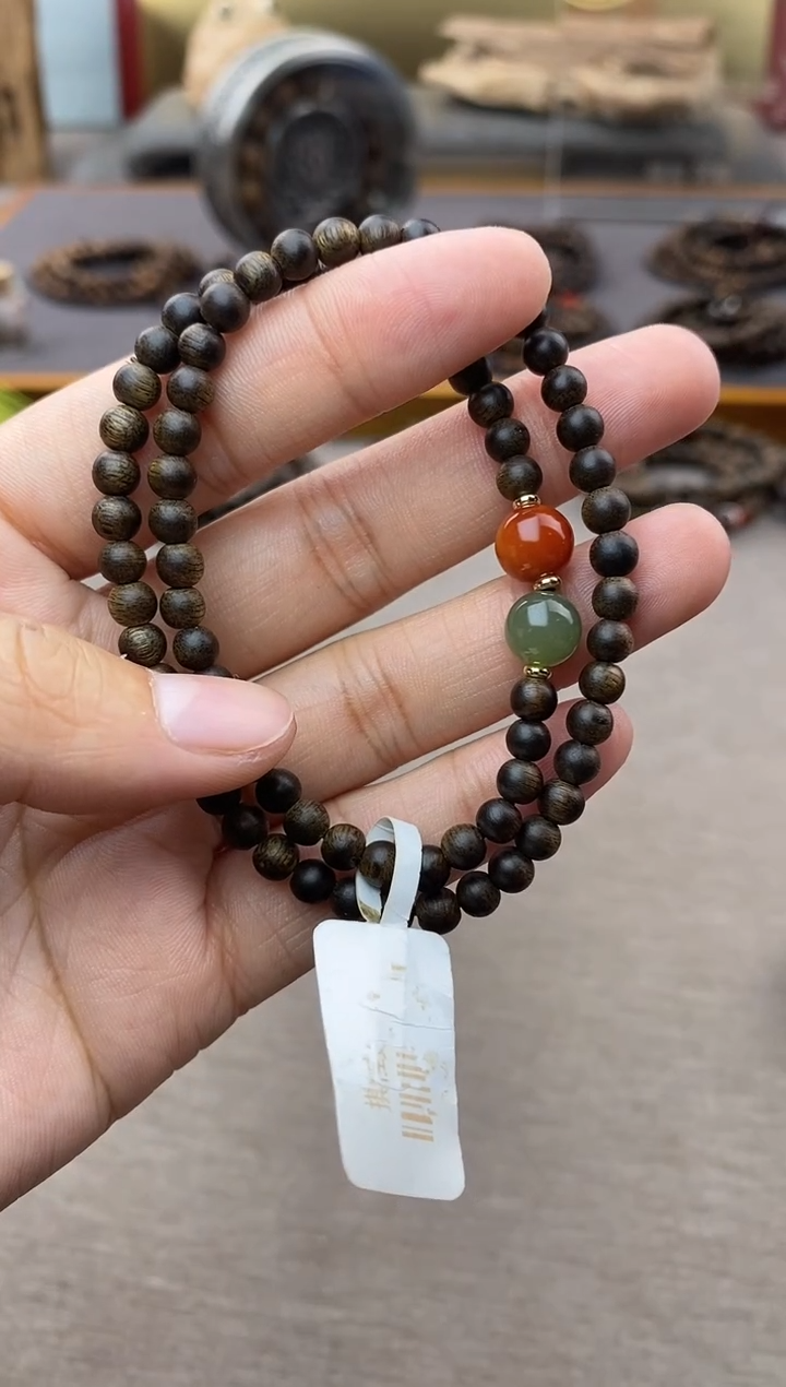 【闪购商品】沉香手串越南芽庄白棋0.4+配饰 沉水双圈款