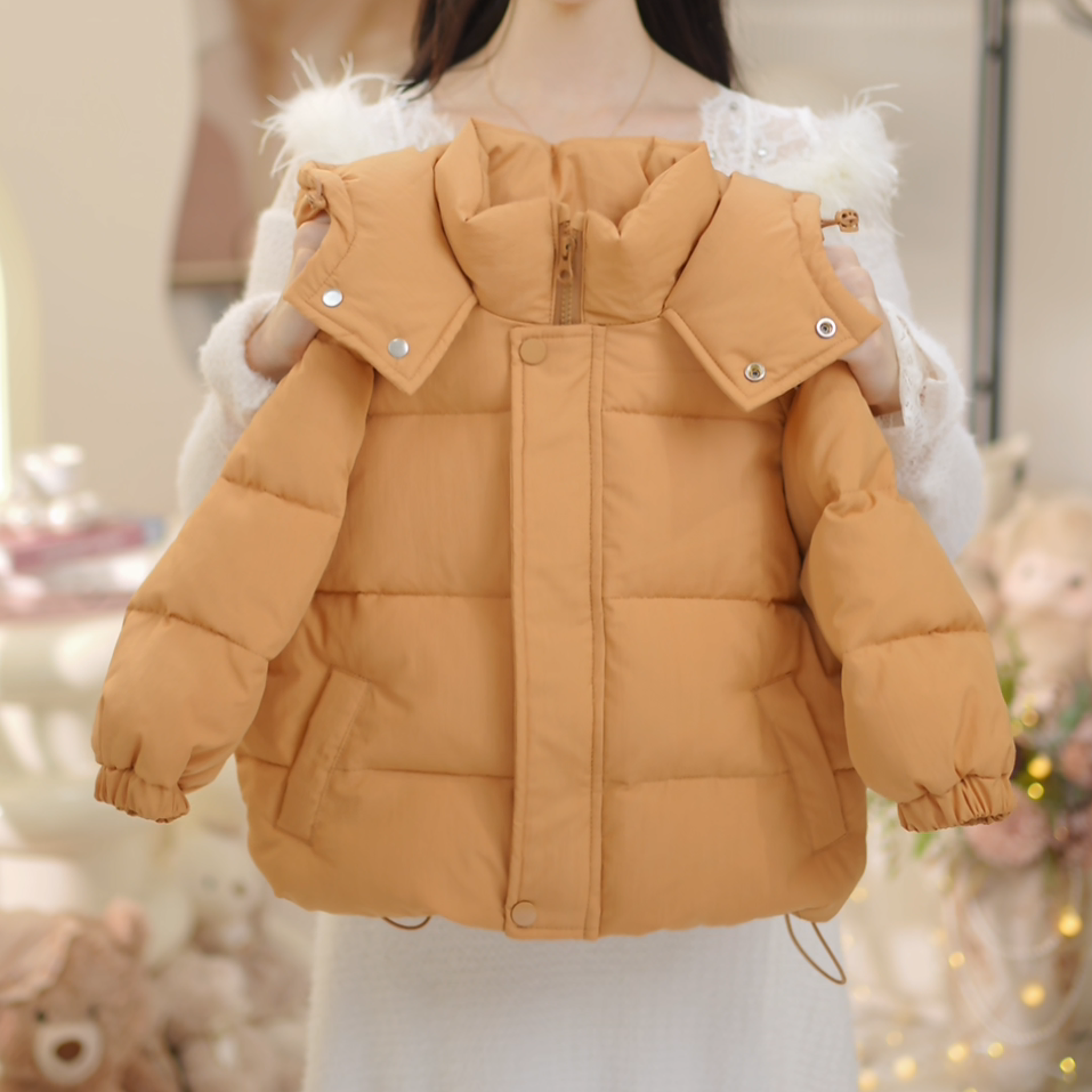 【现货】女童2026冬季新款洋气韩版夹棉加厚连帽棉服外套C25109