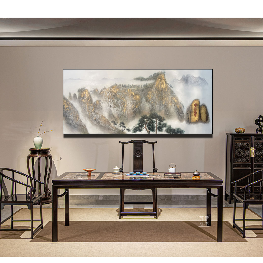 高端手绘油画泰山风景靠山图金山挂画