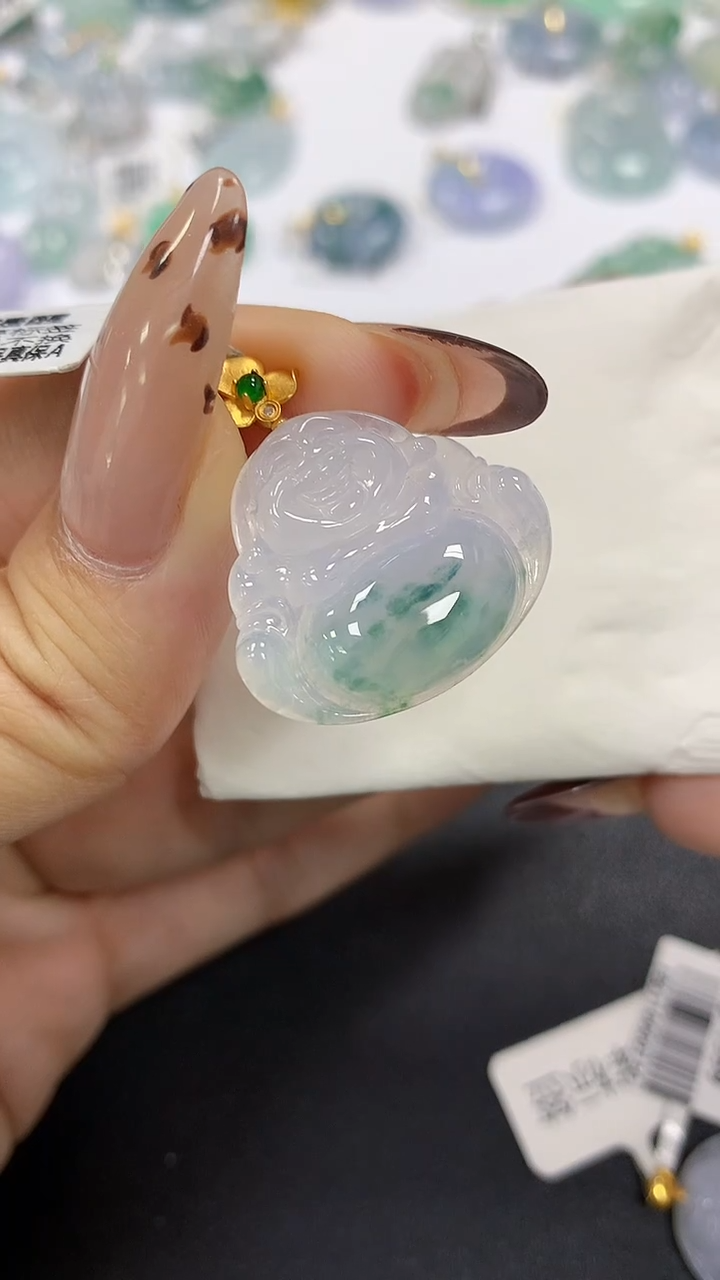 颈饰18K金镶嵌翡翠a货假一赔三支持复检百元上9元证书费自理