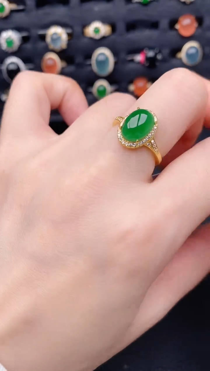 银S925镶嵌戒指翡翠天然a货翡翠80