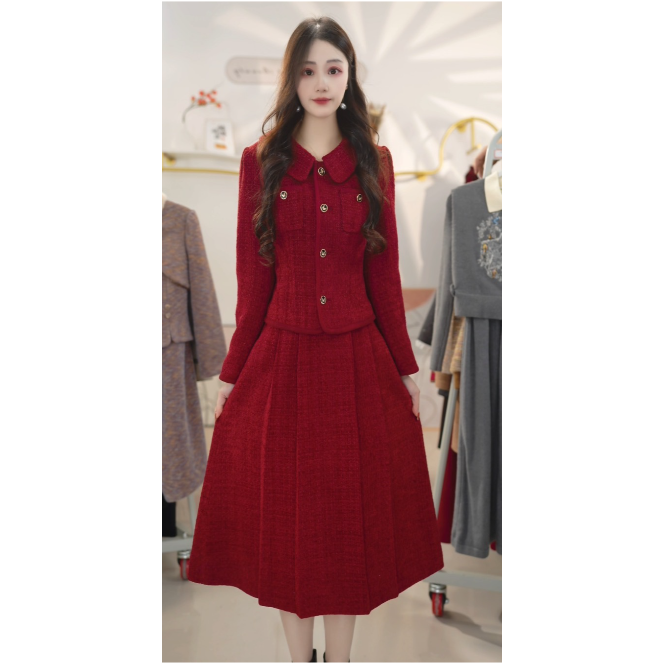 气质时尚小香风套装裙2025秋冬新款加厚外套显瘦两件套Y981115