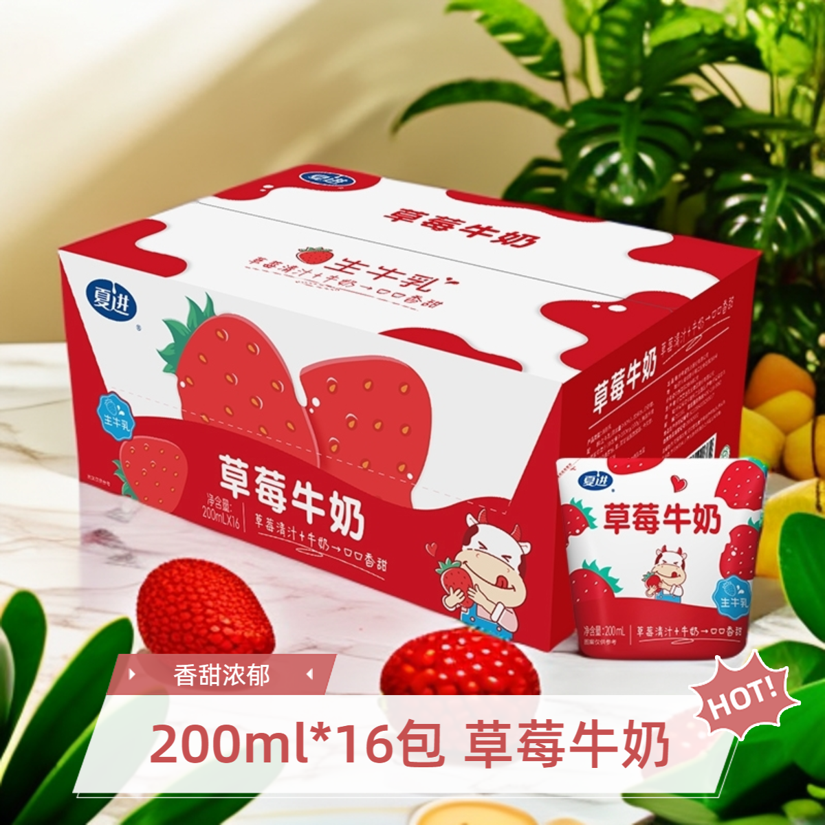 【夏进】200ml*16袋整箱草莓牛奶/可可牛奶营养早餐搭子 口感丝滑