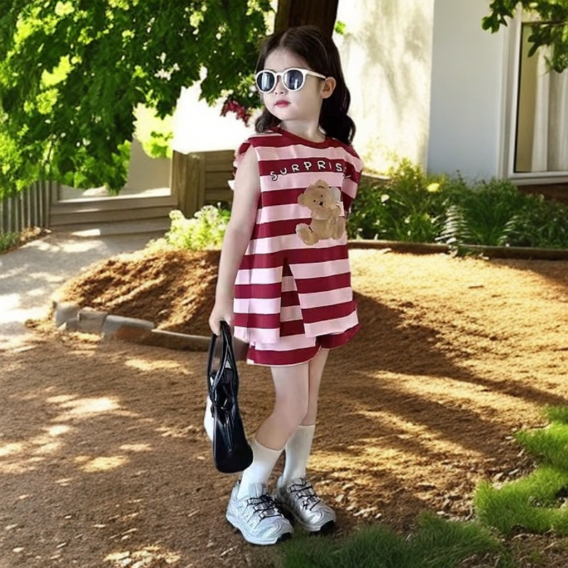 女童夏装背心套装2024新款韩版洋气儿童夏季小女孩童装无袖两件套