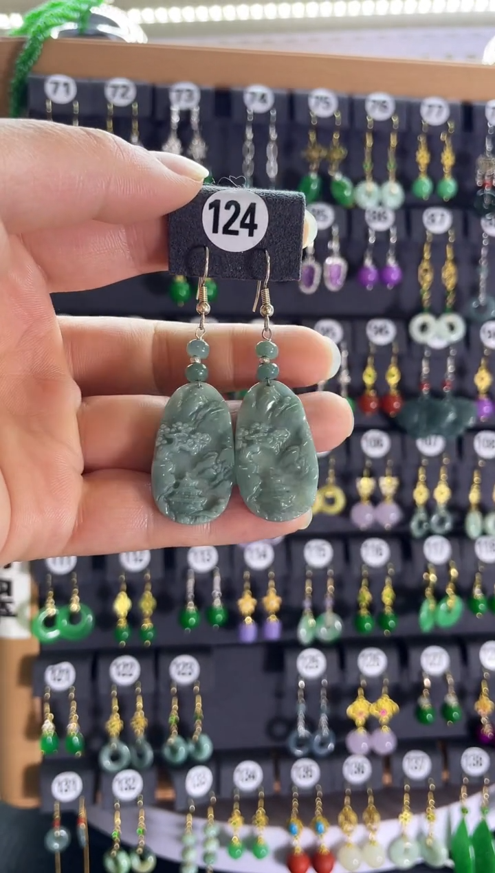 【闪购商品】翡翠耳饰银S925镶嵌新124