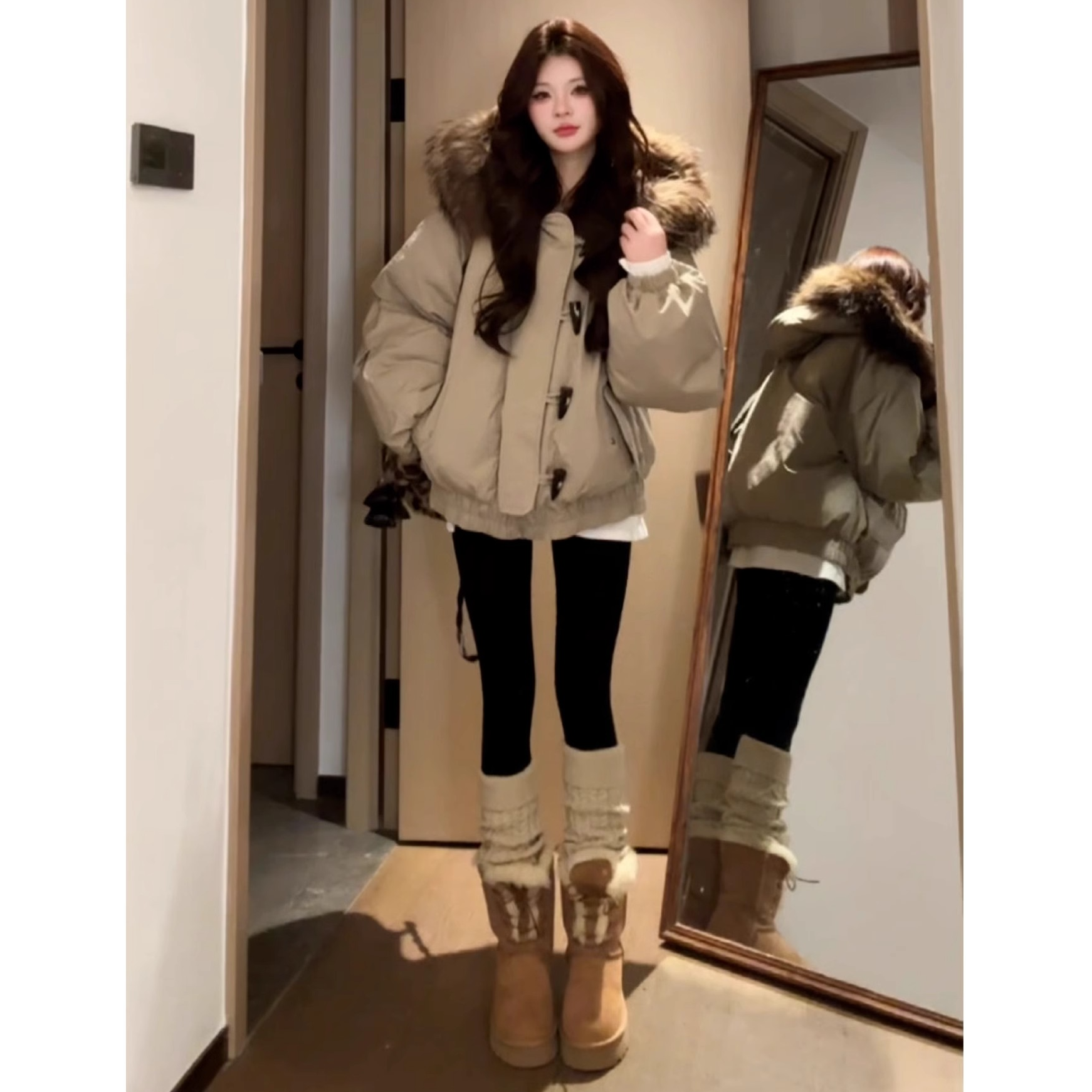 小个子毛领派克羽绒服女士2025冬季新款韩版宽松加厚保暖工装外套