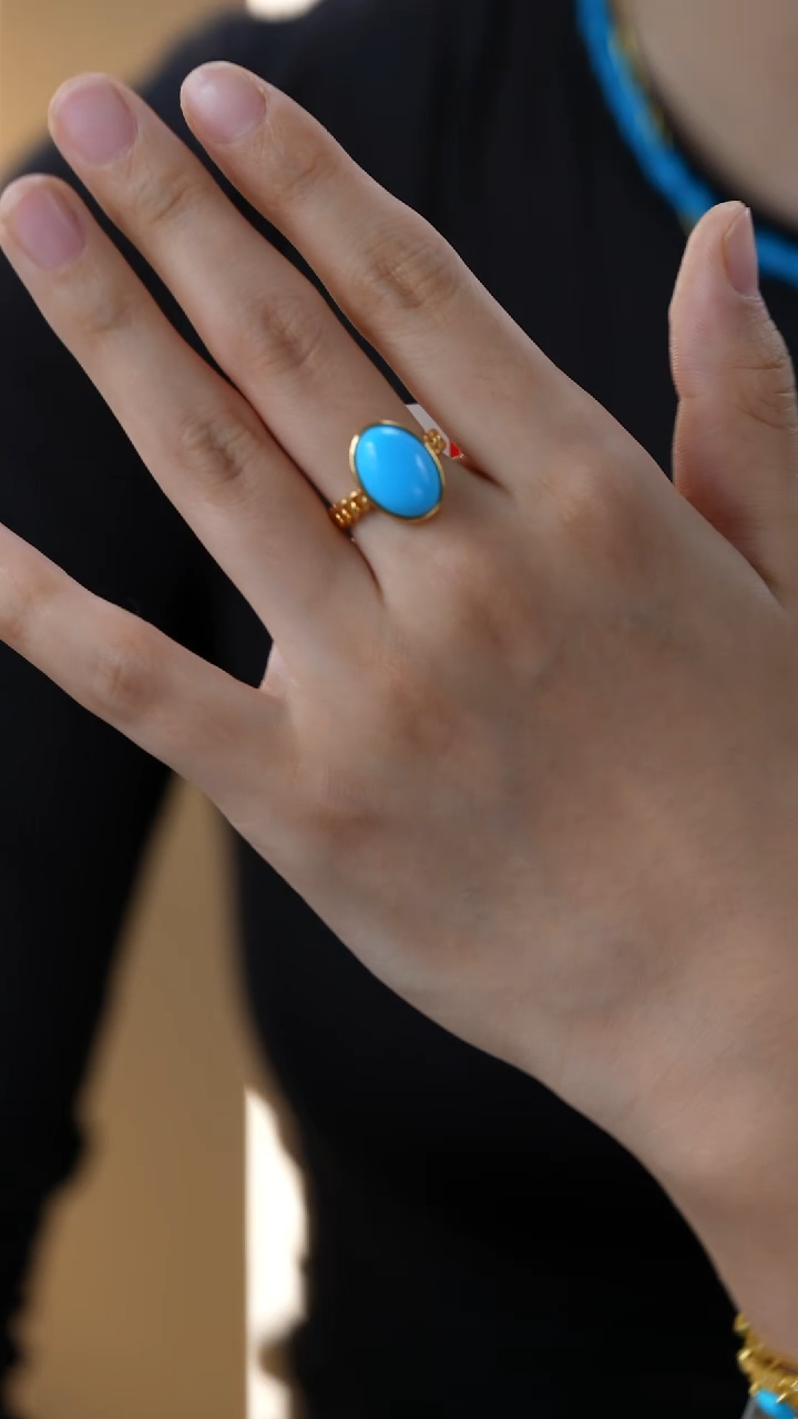 银S925镀金镶嵌绿松石戒指秒拍号6