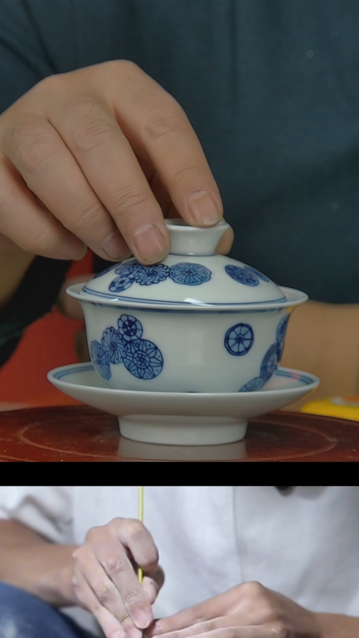 【闪购商品】020景德镇民间艺人青花皮球花盖碗
