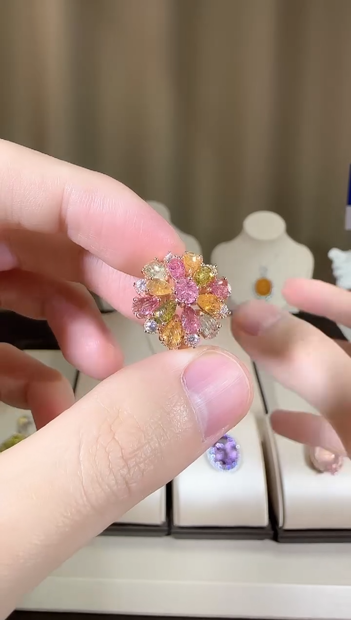 【闪购商品】碧玺戒指银S925镶嵌18mm设计款