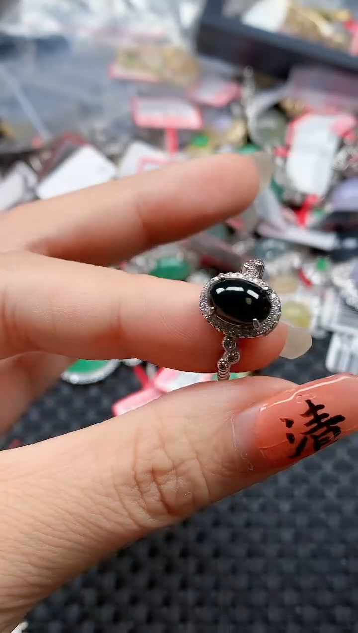 银S925镶嵌戒指翡翠天然A货缅甸翡翠