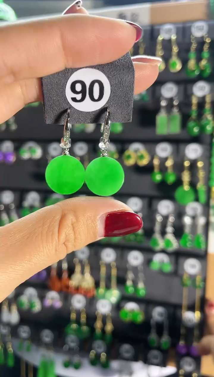 【闪购商品】翡翠耳饰银S925镶嵌90..