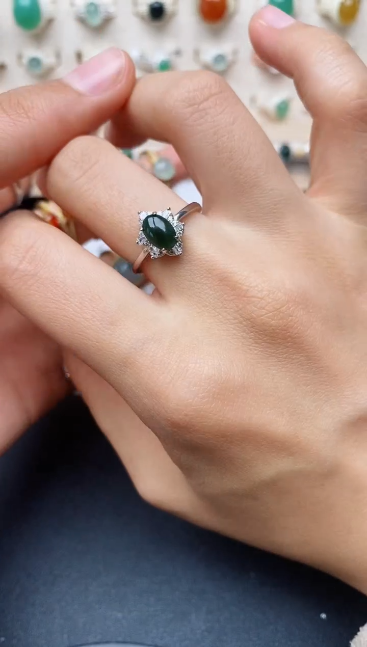 【闪购商品】翡翠戒指银S925镶嵌缅甸翡翠