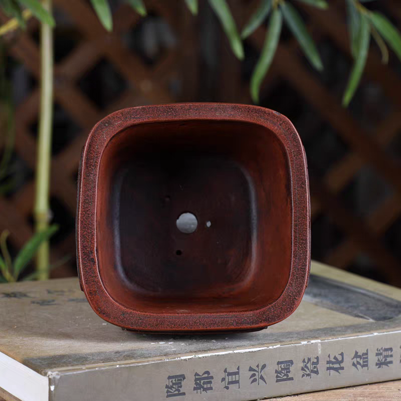 仿古做旧紫砂花盆中国风四景花鸟图（内径11*6）