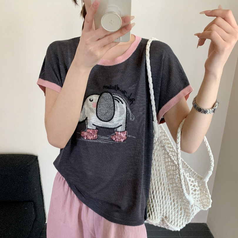 Pada.嘻&BLM【气球小象】韩系减龄 亮片小象洋气T恤 8287Hi Fortune