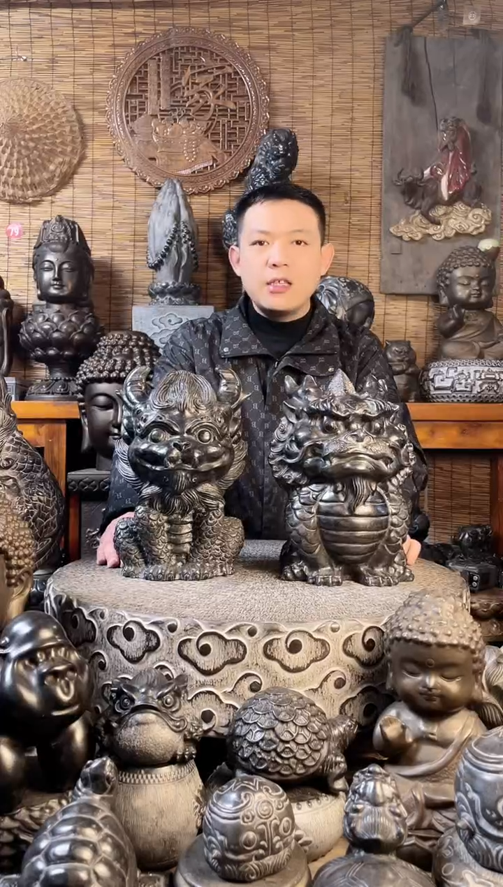 【闪购商品】30带角Q版麒麟+30Q版麒麟天然青石