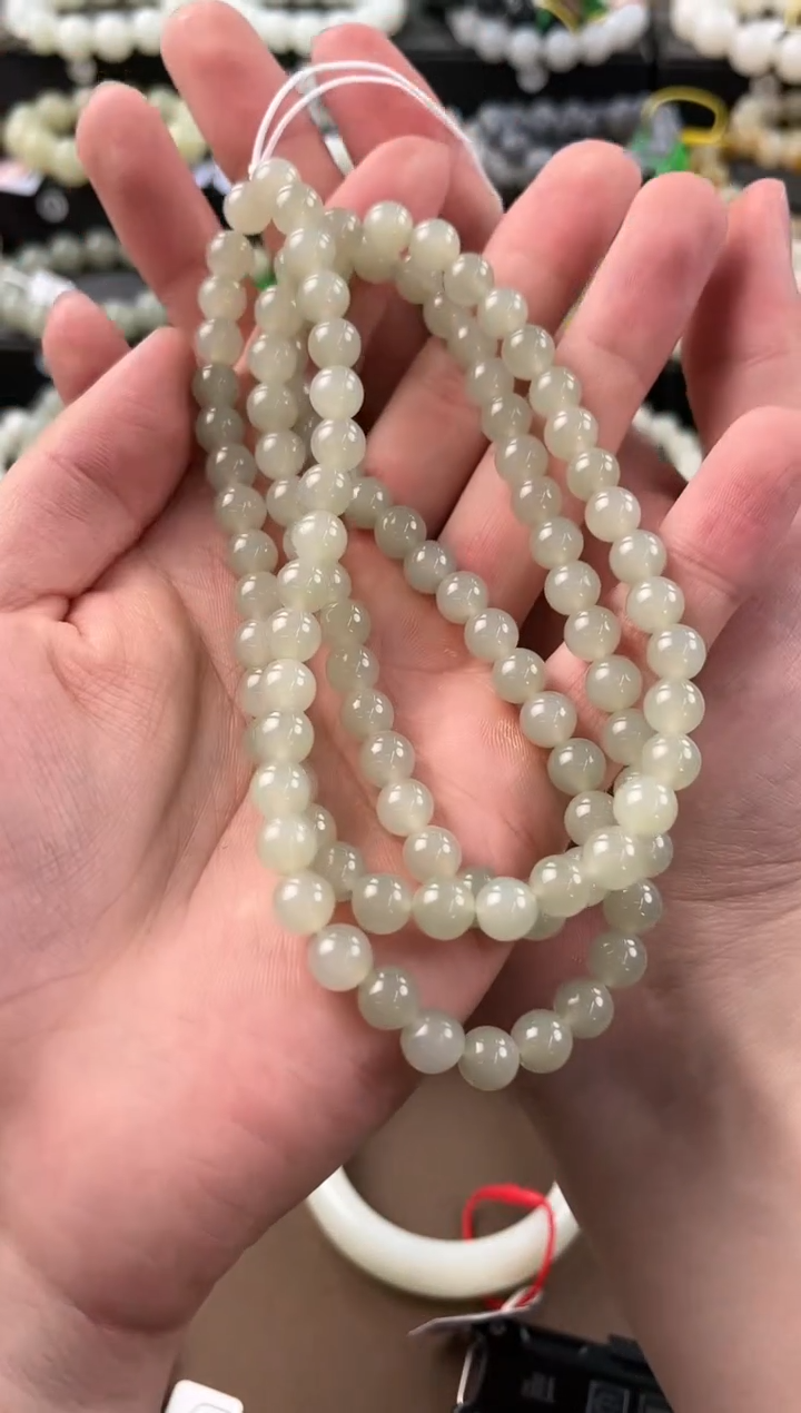 和田玉未镶嵌手串且末青白108手串卡8微色差