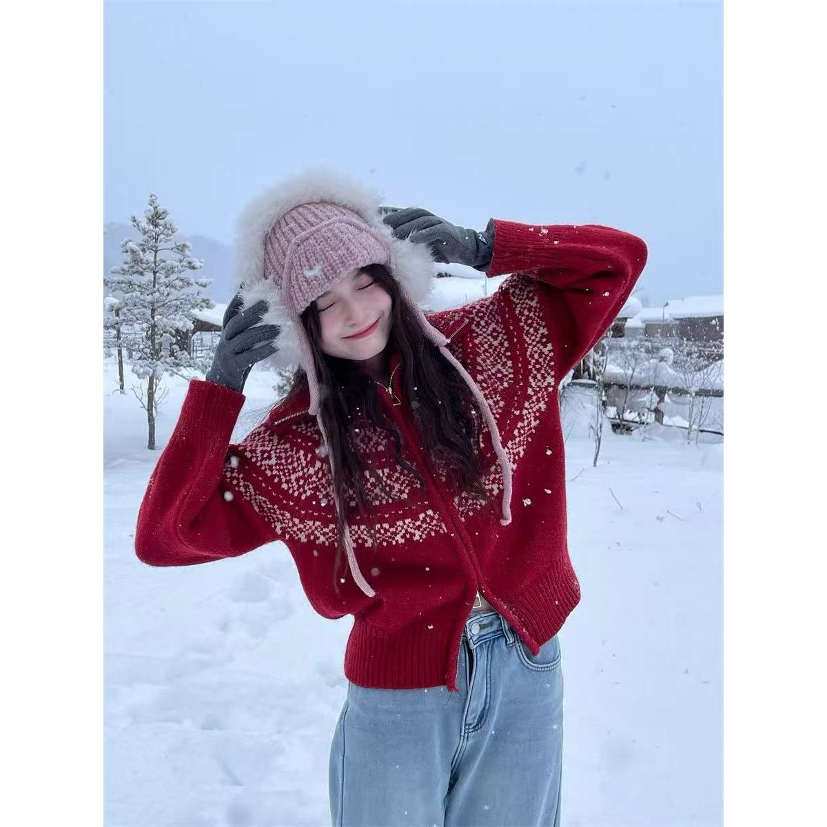 秋冬上新100%绵羊毛费尔岛双链接女式羊毛开衫25DAK1187