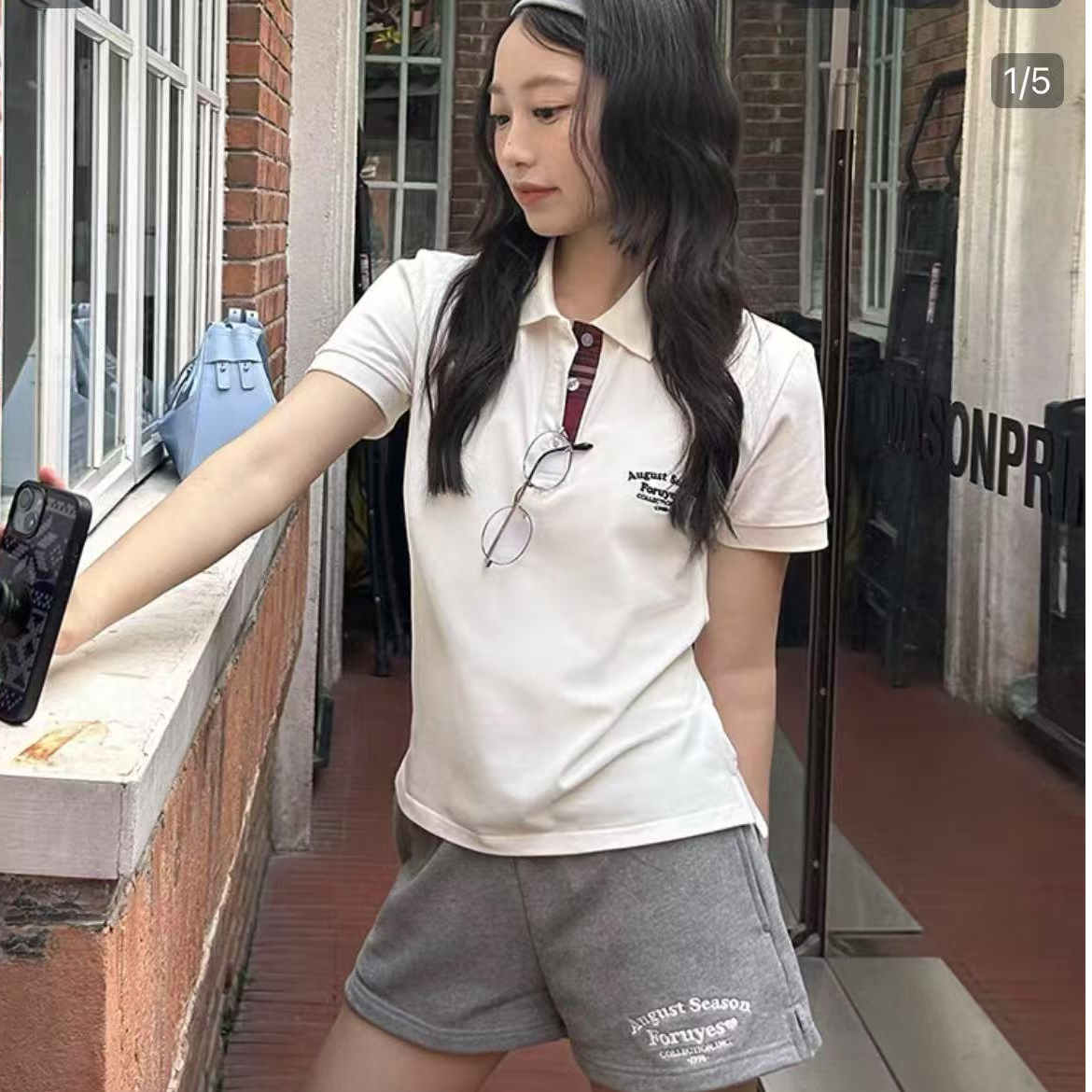 呆呆姐 4US标语字母刺绣格纹拼接翻领POLO衫短袖!正品超好看！