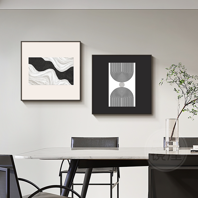 【致韬】黑白抽象餐厅装饰画现代简约客厅餐桌背景墙挂画高级感