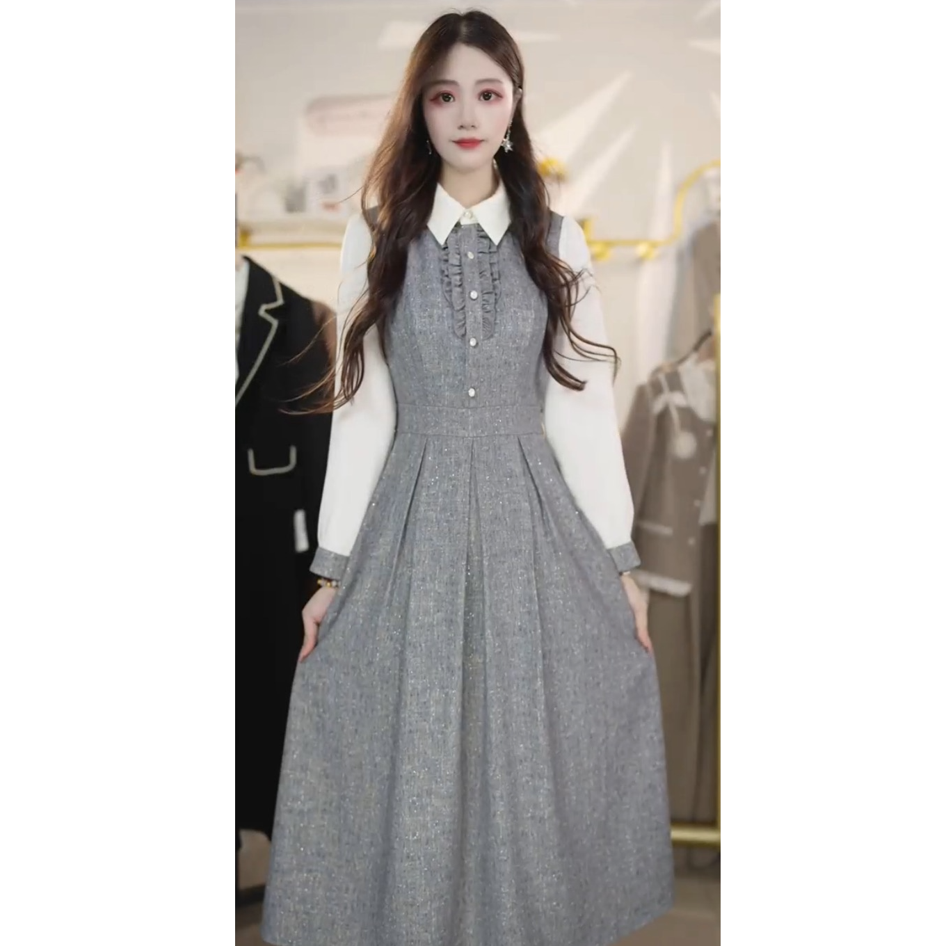 2025新款秋季小香风连衣裙女秋季复古气质收腰显瘦裙子Y659302