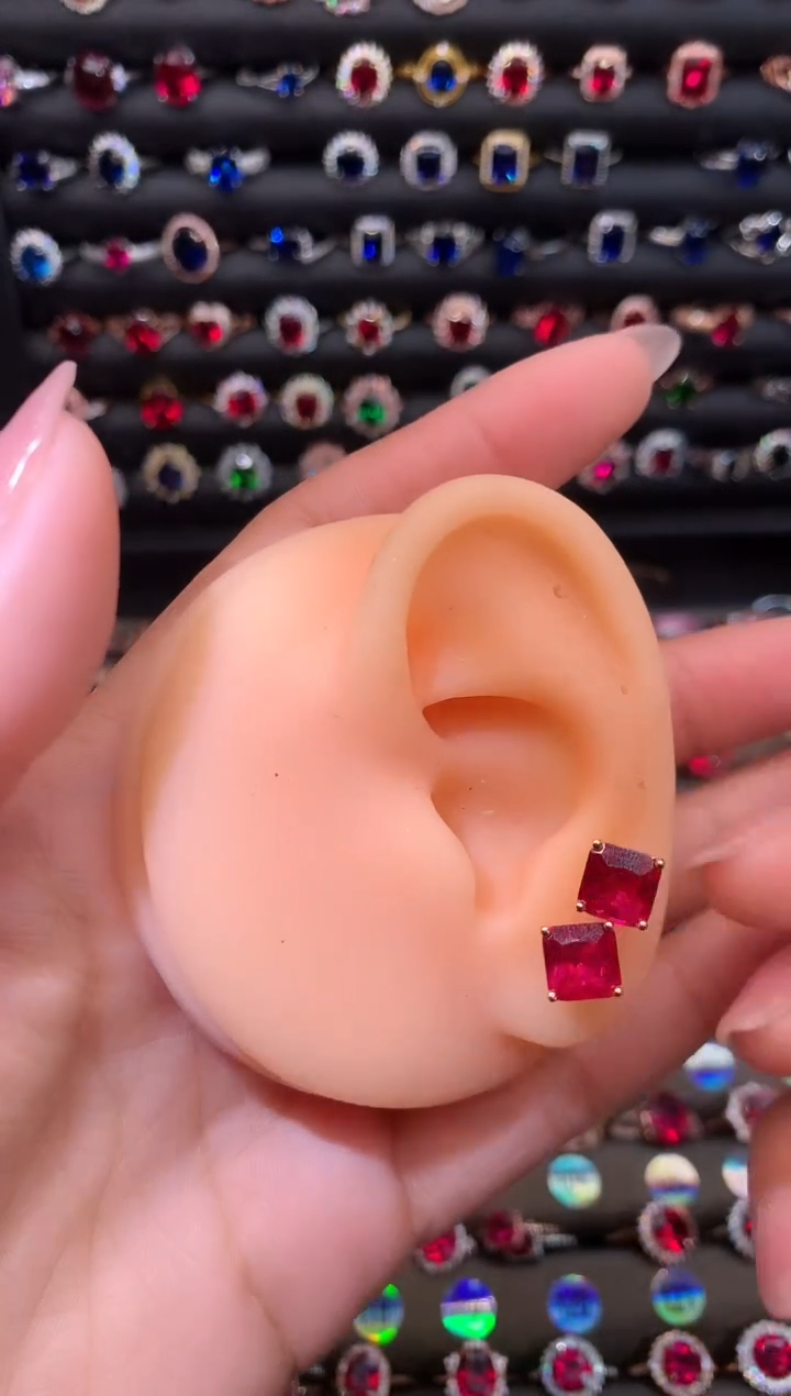 【闪购商品】红宝石耳饰银S925镶嵌7玫瑰金