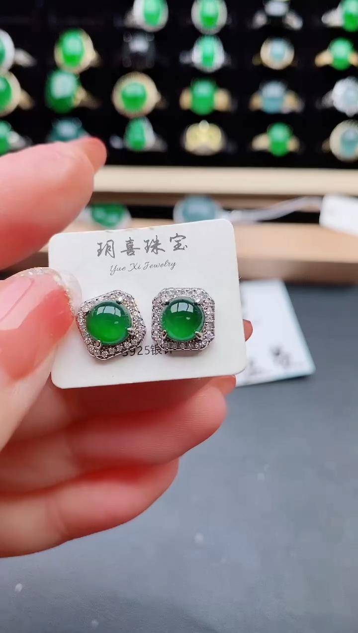 【闪购商品】翡翠耳饰银S925镶嵌5800