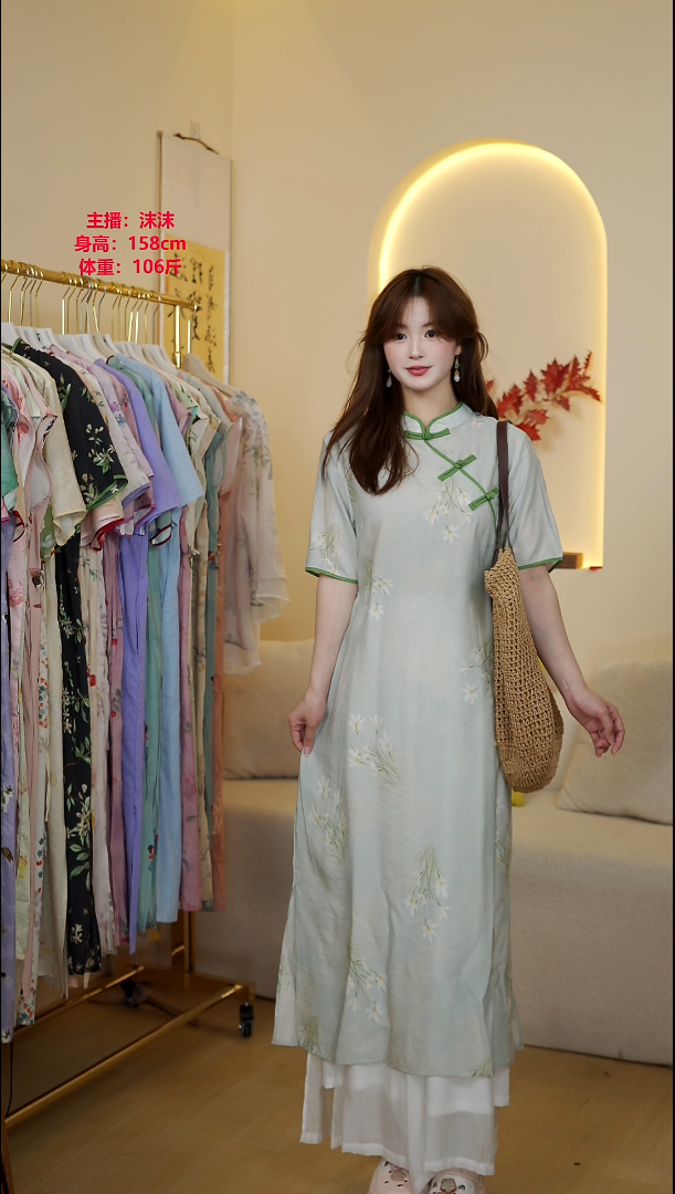 雨沫与麻【水仙花-短袖】2025新中式夏季复古减龄连衣裙中国风