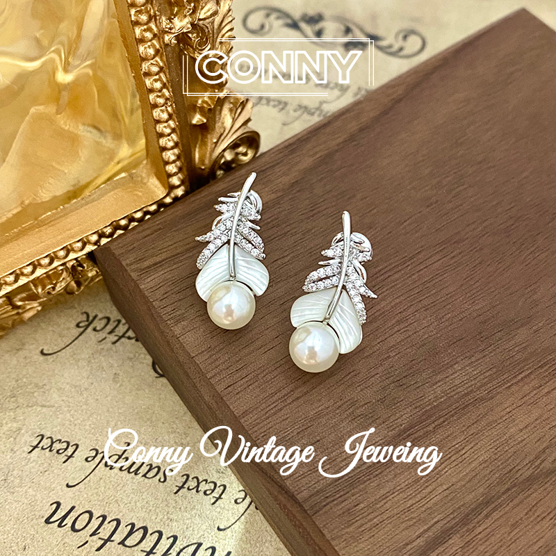 铜合金贝壳耳饰 KN0102 法 ·【传说羽毛】气质耳钉轻奢高级感