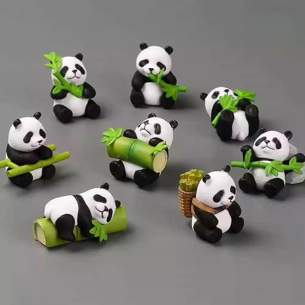 卡通PVC公仔可爱国宝熊猫汽车摆件微景观蛋糕摆件熊猫玩具纪念品