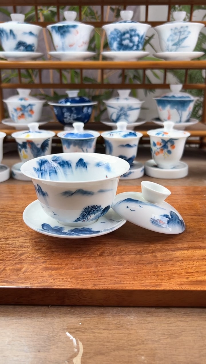 全品千里江山180ml內绘盖碗