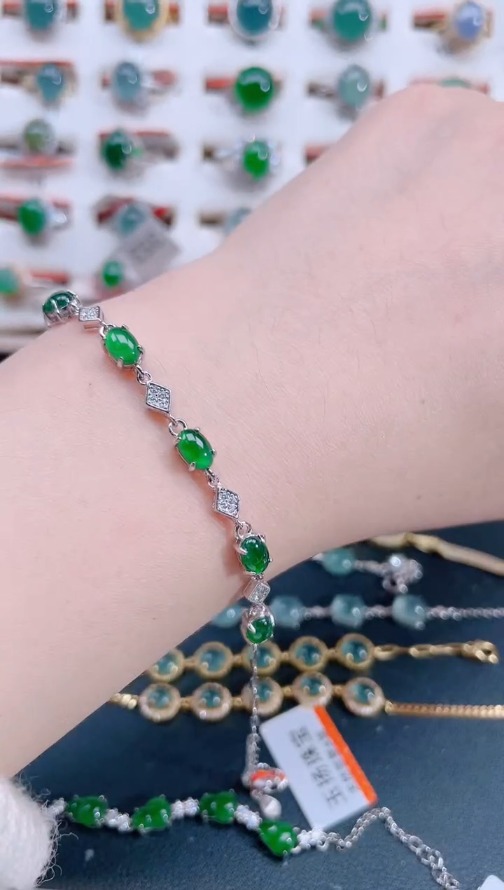 银S925镶嵌手链翡翠天然翡翠