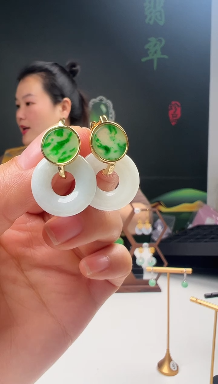 银S925镶嵌翡翠耳饰001