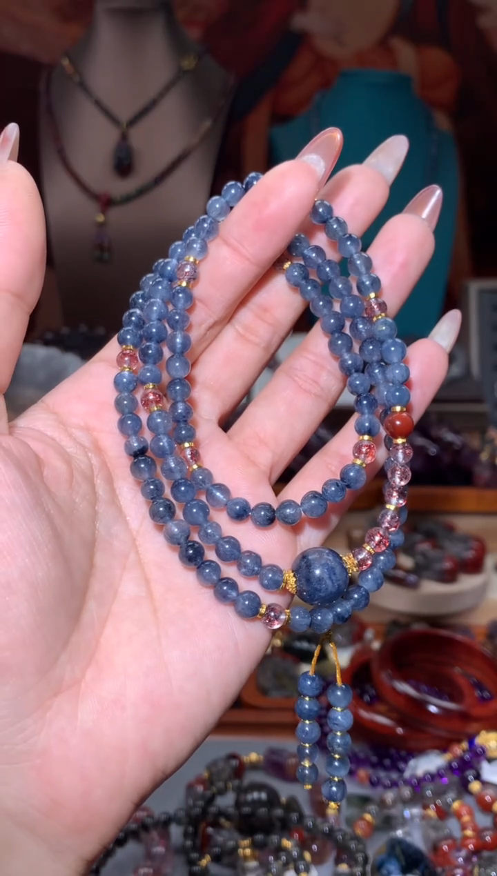 未镶嵌珠宝半成品水晶蓝兔毛108项链