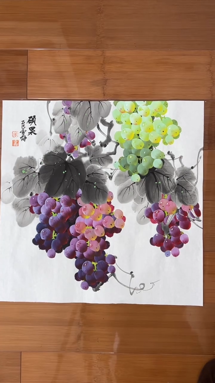 国画【福利，纯手工手绘】李雪梅葡萄50*50厘米
