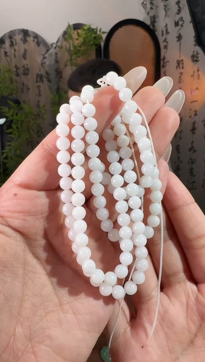 颈饰未镶嵌和田玉白玉108  6mm