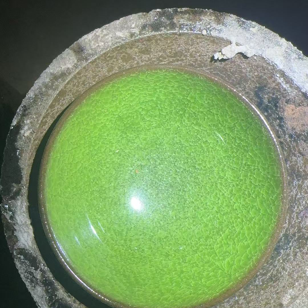 建窑建盏 绿冰裂盏 七彩