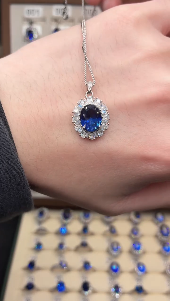颈饰蓝宝石银S925镶嵌925银 皇家蓝色系列轻奢女神款式