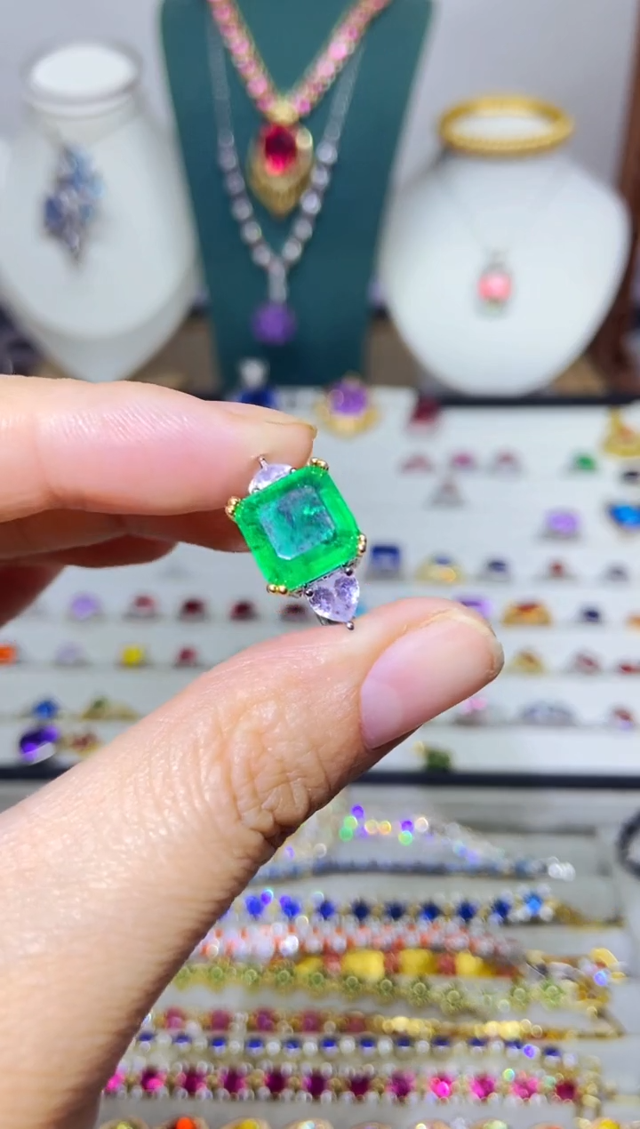 银S925镶嵌戒指烟晶55