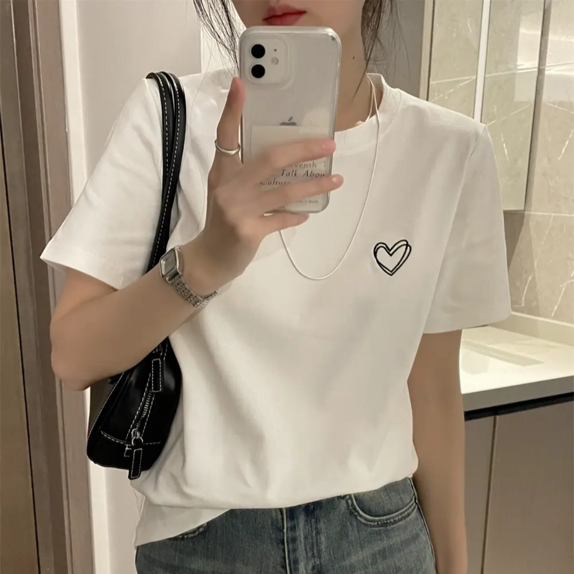 刺绣短袖刺绣纯棉半袖圆领正肩字母T恤显瘦春夏半袖抗起球7A抗菌