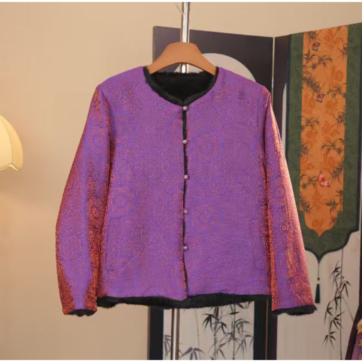 【紫韵-双面穿】新中式国风高级感香云纱浮光锦拼接貂绒两面穿外套