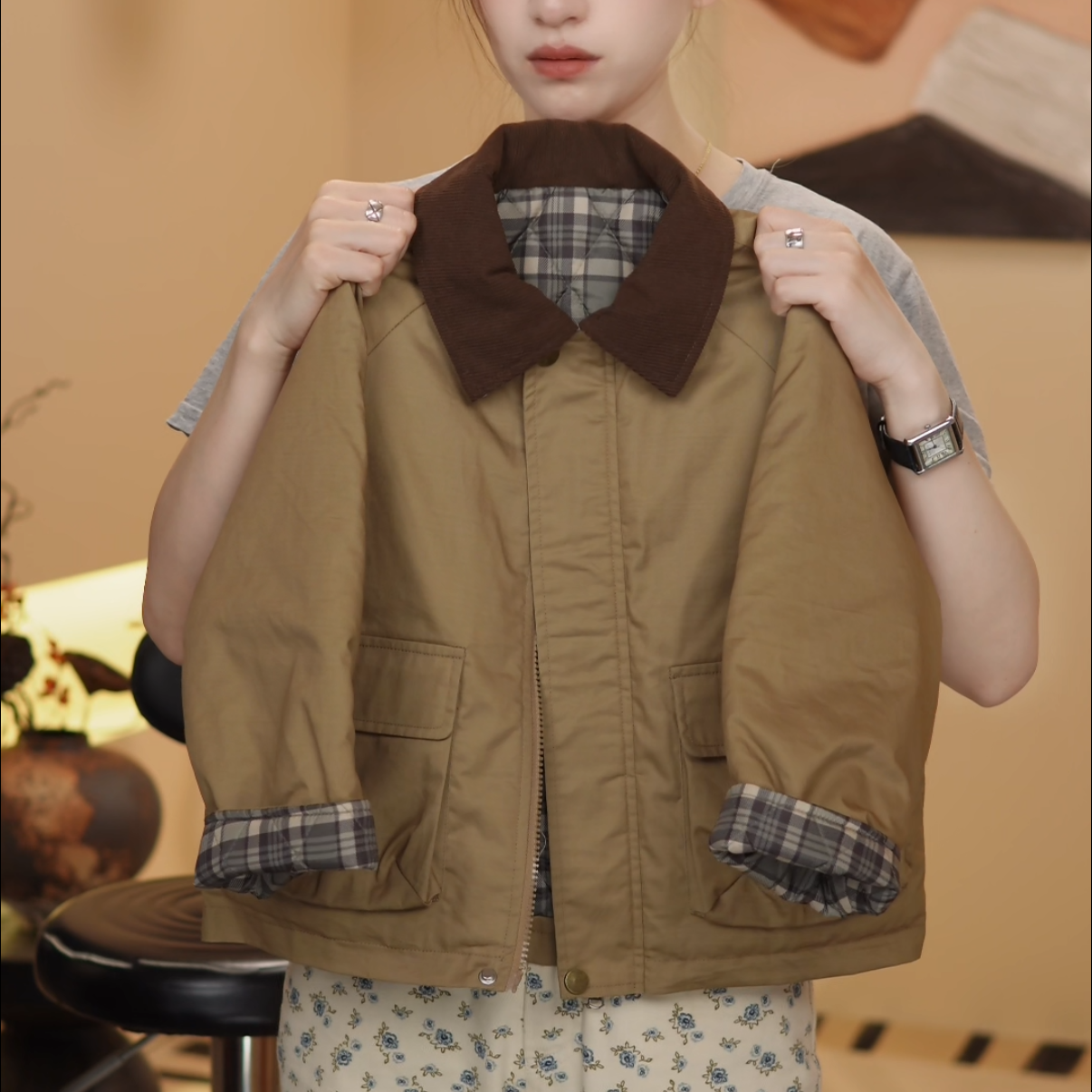 秋季韩版儿童复古拉链假两件夹克B类翻领棒球领风衣拼色JNXD6012