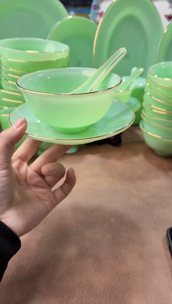 玉瓷三件套碟碗勺6套    