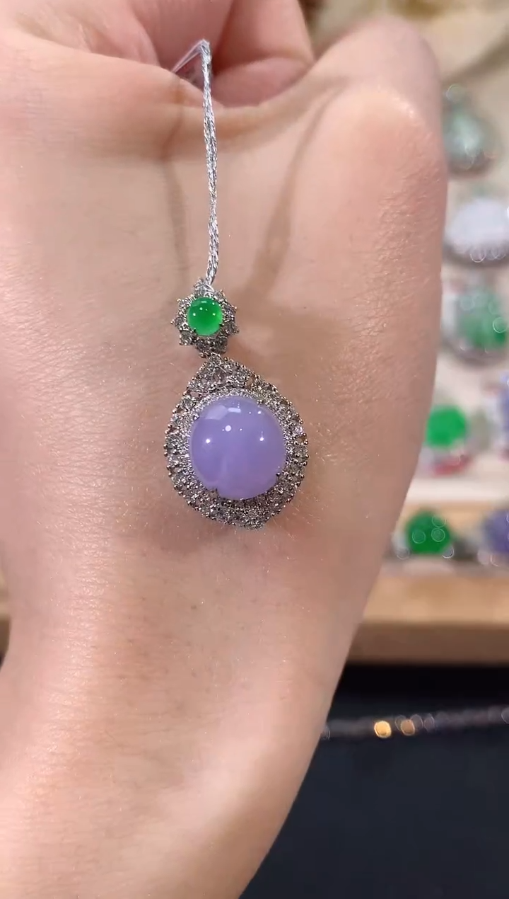 吊坠(不含链)18K金镶嵌翡翠冬日珠宝Q82紫货有色差